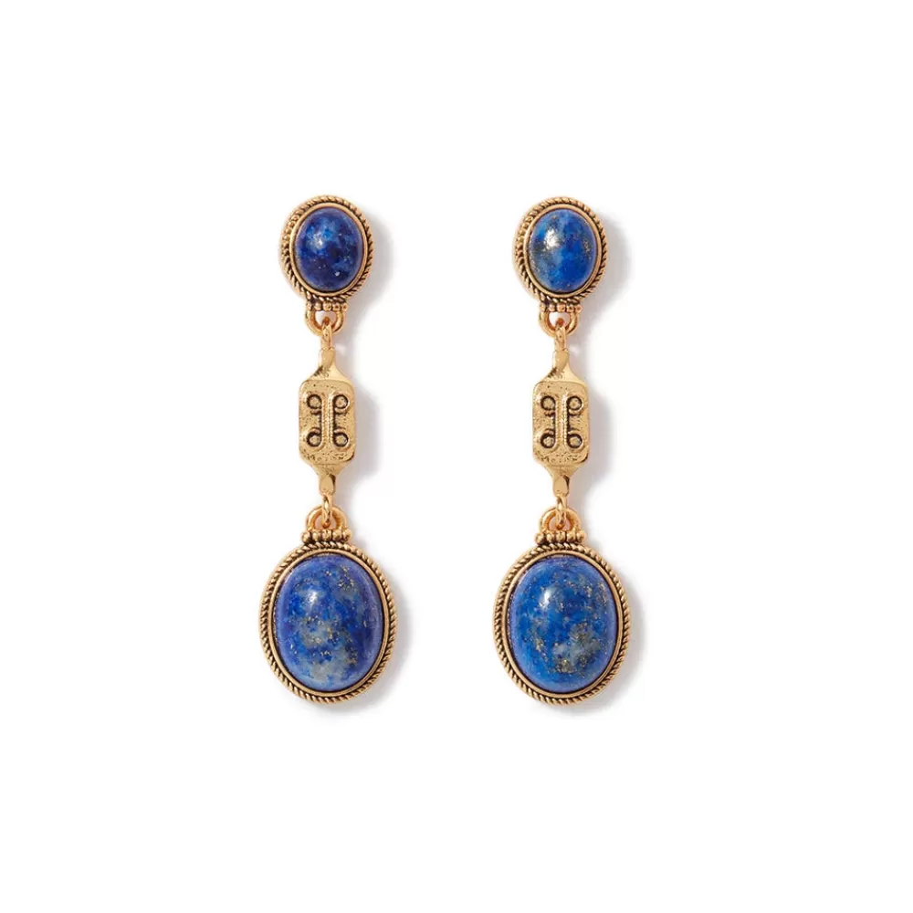 Fashion Ancient Gems Triple-Drop Lapis Earrings Earrings