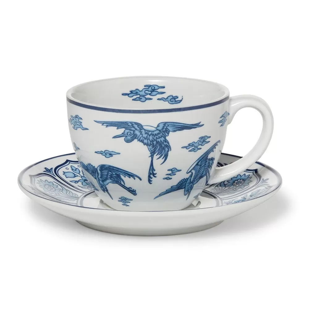 Online Blue & White Cranes Teacup And Saucer Tableware