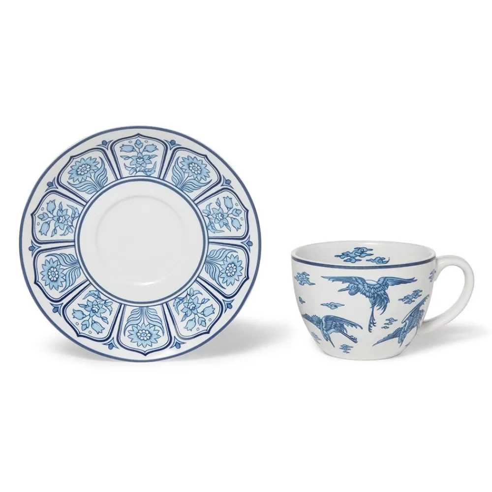 Online Blue & White Cranes Teacup And Saucer Tableware