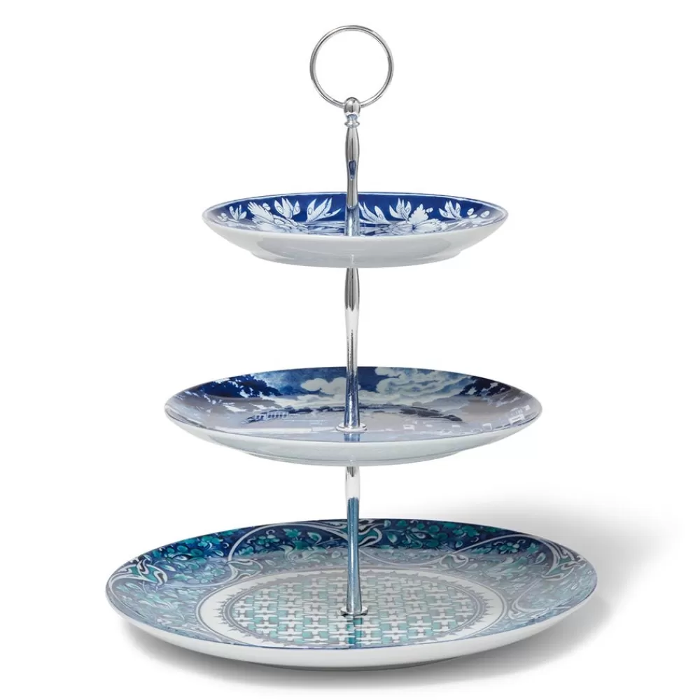 Cheap Blue & White Three-Tier Server Tableware