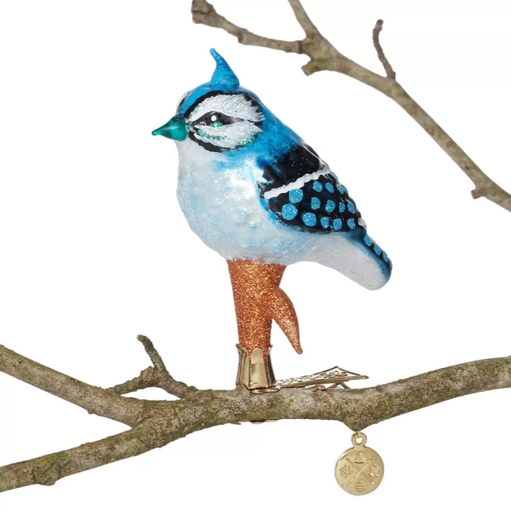 Clearance Blue Jay Glass Ornament Ornaments