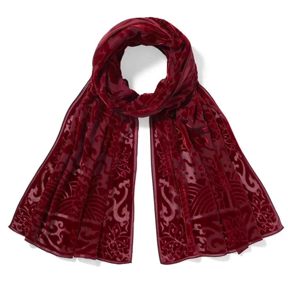 Flash Sale Chinese Phoenixes And Peonies Oblong Velvet Burnout Scarf Scarves & Wraps