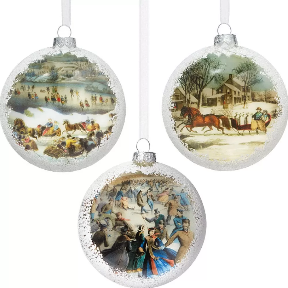 Cheap Currier & Ives Snowscapes Glass Disc Ornament Set Ornaments