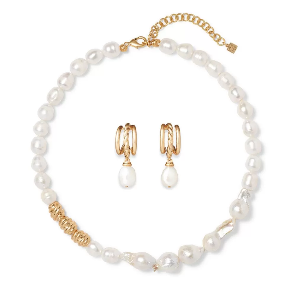 Flash Sale Cypriot Twist Pearl Necklace And Triple-Hoop Earrings Set Jewelry Sets