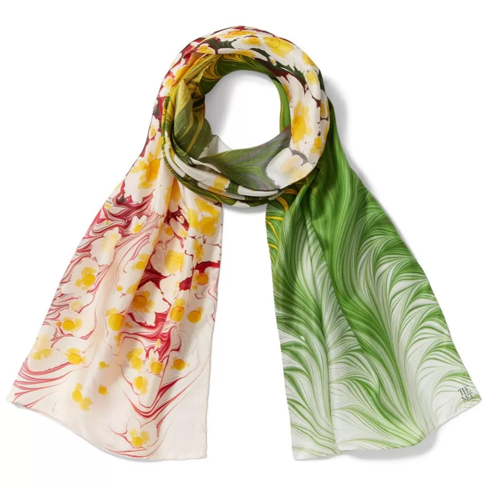 Best Sale Daisy Garden Marbled Paper Oblong Silk Scarf Scarves & Wraps