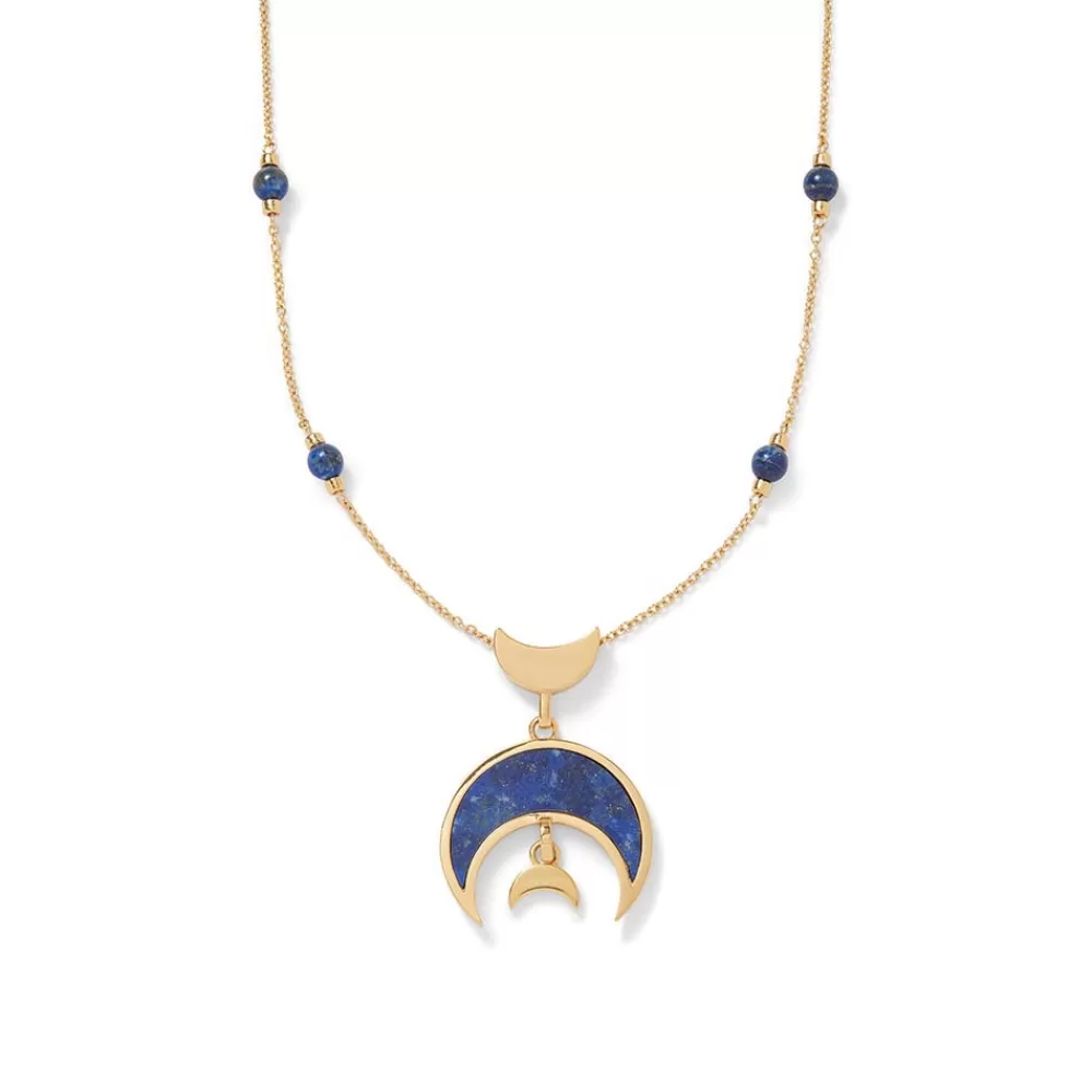 Fashion Fatimid Lapis Crescent Long Beaded Chain Pendant Necklace Necklaces