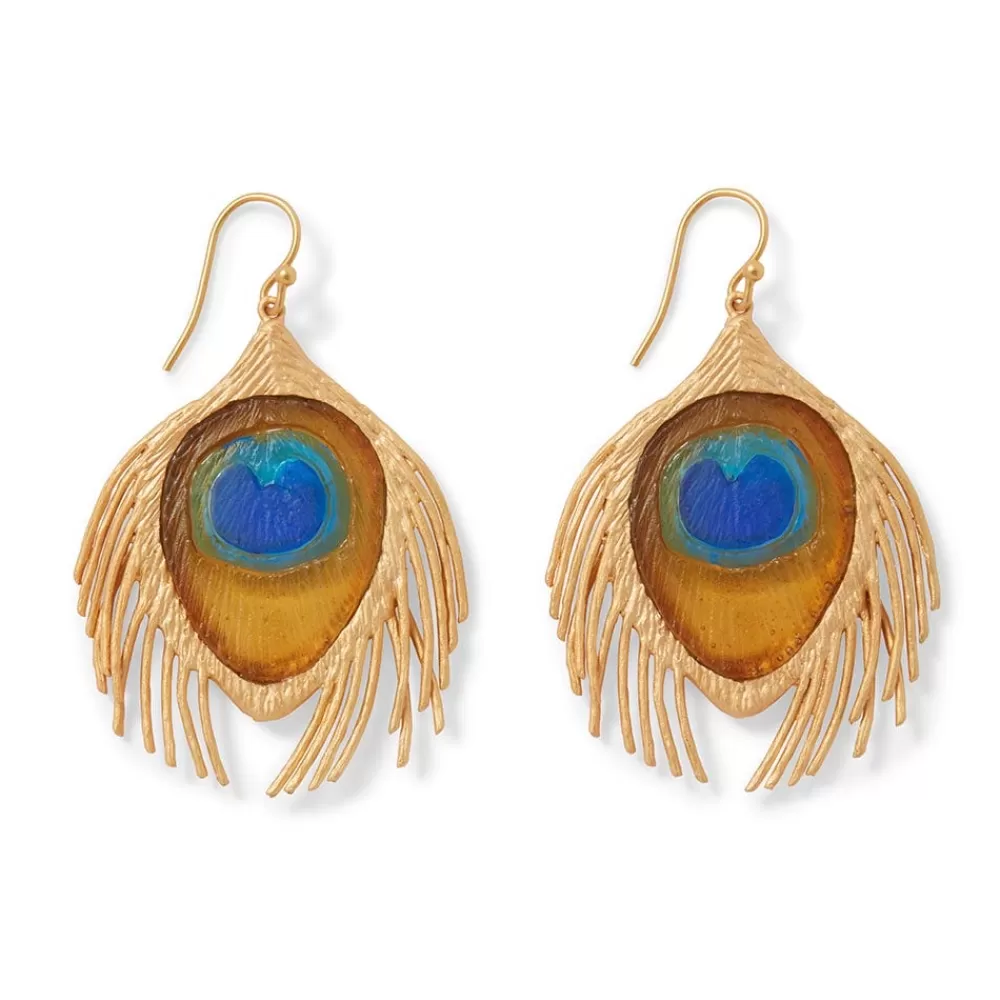 Best Gilded Age Peacock Feather Large Drop Earrings Earrings