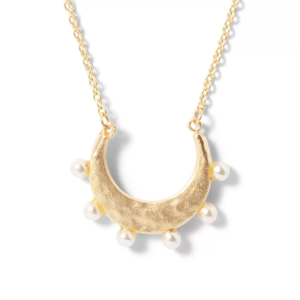 Best Hammered Crescent Pearl Pendant Necklace Necklaces