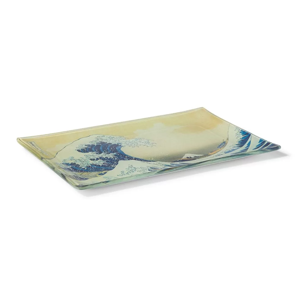 Best Sale Hokusai Great Wave Glass Tray Decorative Accents