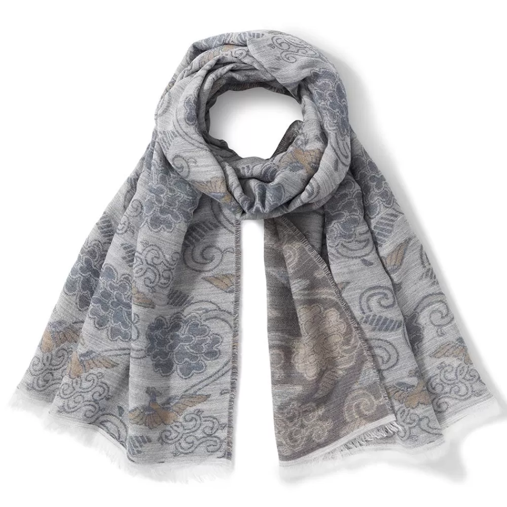 Clearance Japanese Birds And Flowers Oversize Jacquard Shawl Scarves & Wraps