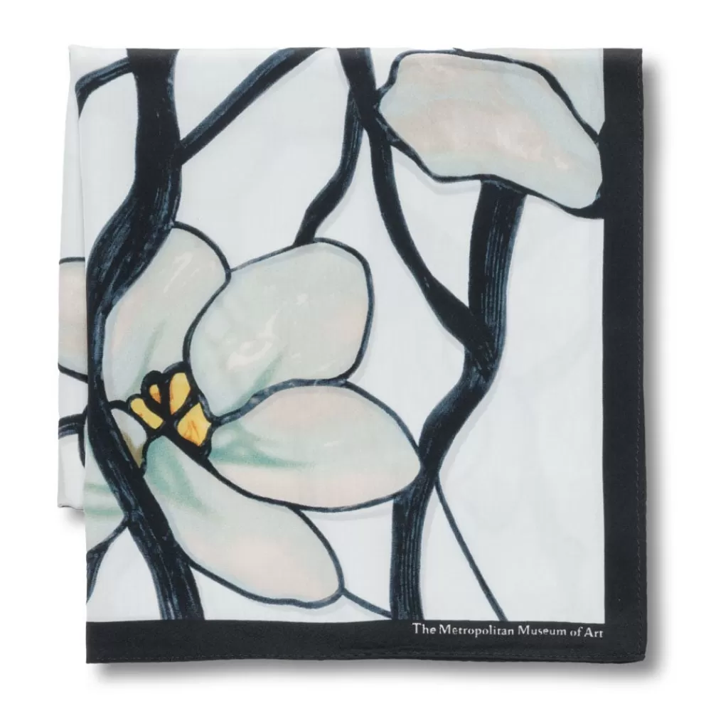 New Louis C. Tiffany White Magnolia Oblong Silk Scarf Scarves & Wraps