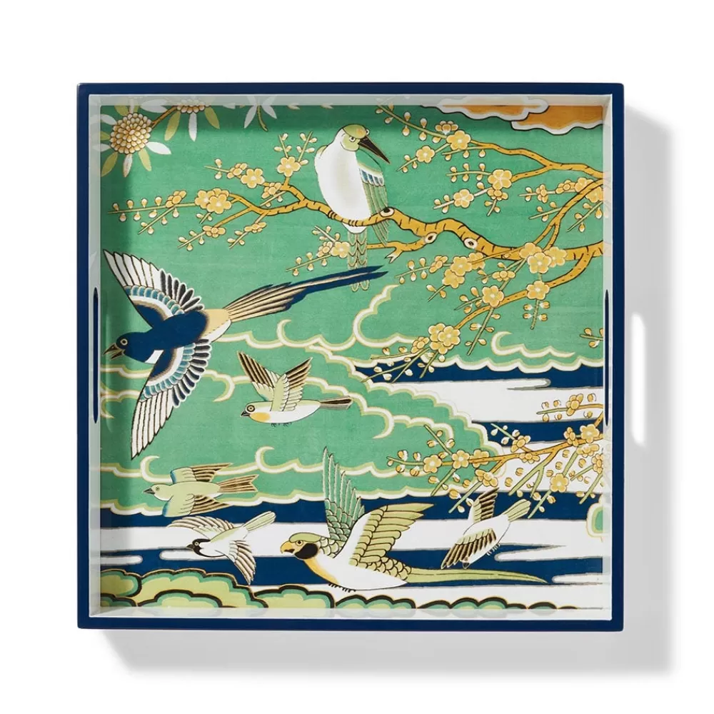 Hot Ming Birds And Flowering Branches Lacquer Tray Decorative Accents