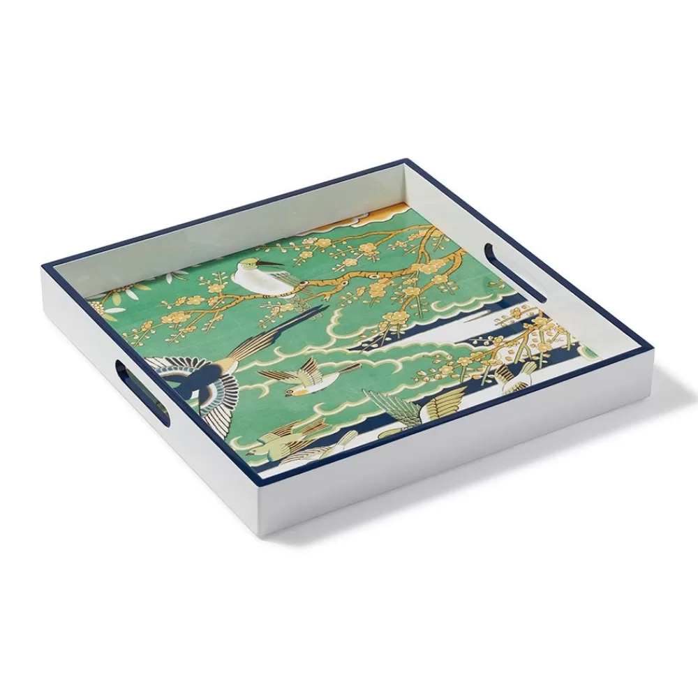 Hot Ming Birds And Flowering Branches Lacquer Tray Decorative Accents