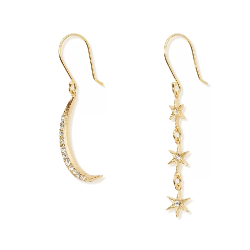 New Moon And Stars Drop Earrings Earrings