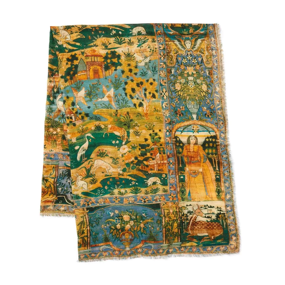 Sale Persian Pictorial Textile Oversize Oblong Scarf Scarves & Wraps