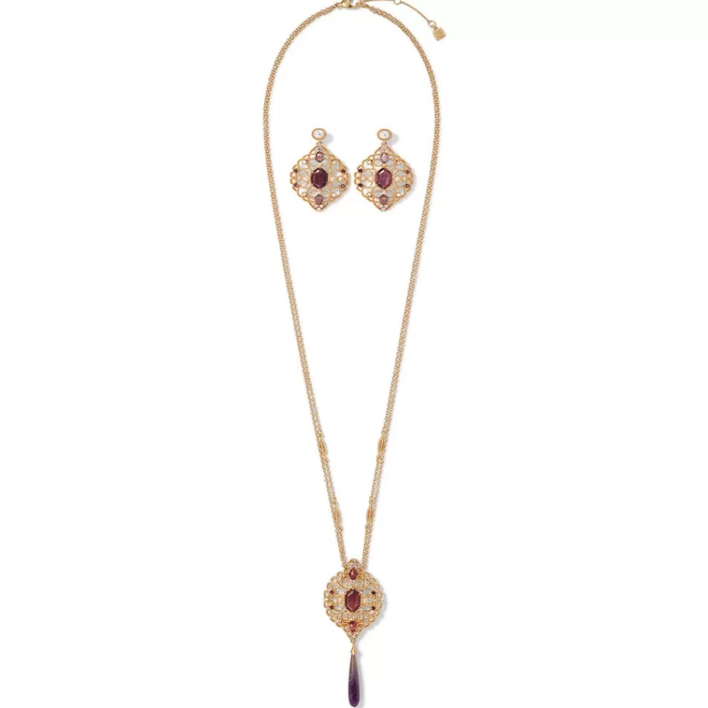 Sale Turkish Amethyst Long Pendant Necklace And Statement Earrings Set Jewelry Sets