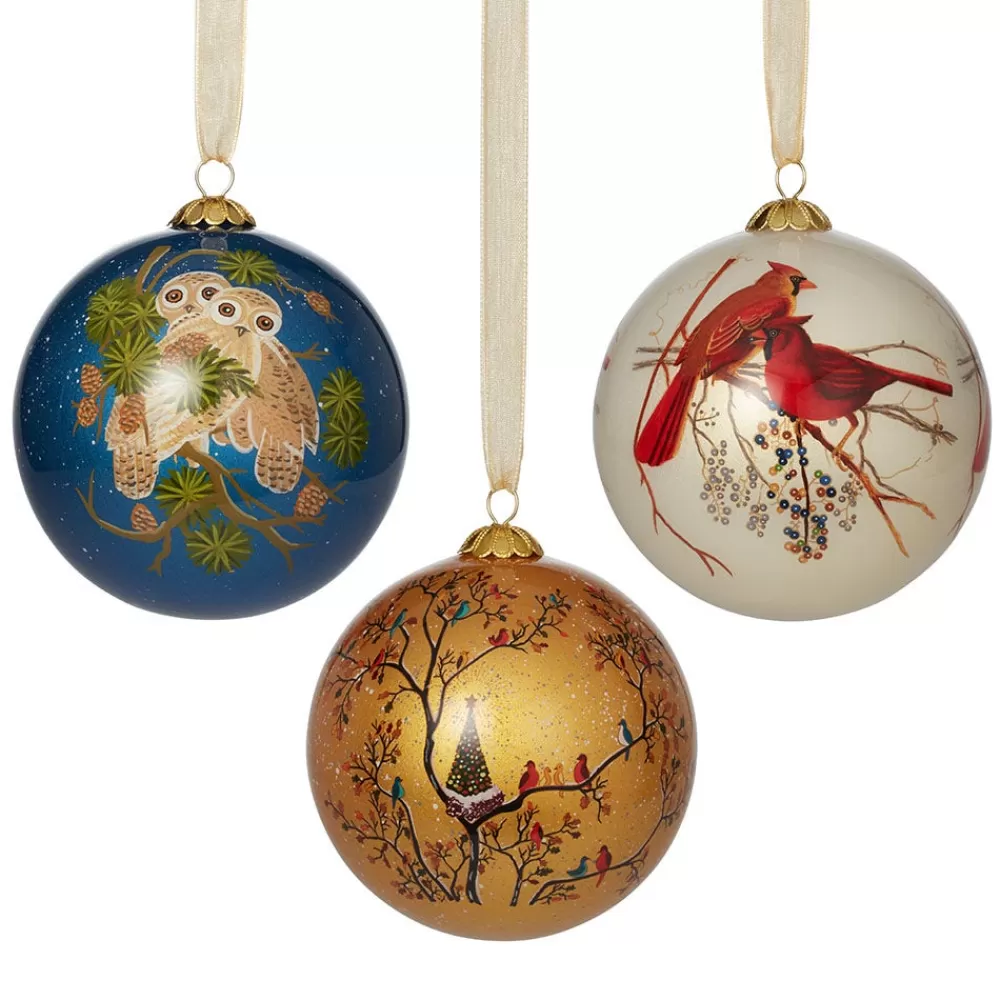 Cheap Winter Birds Hand-Painted Glass Ornament Set Ornaments